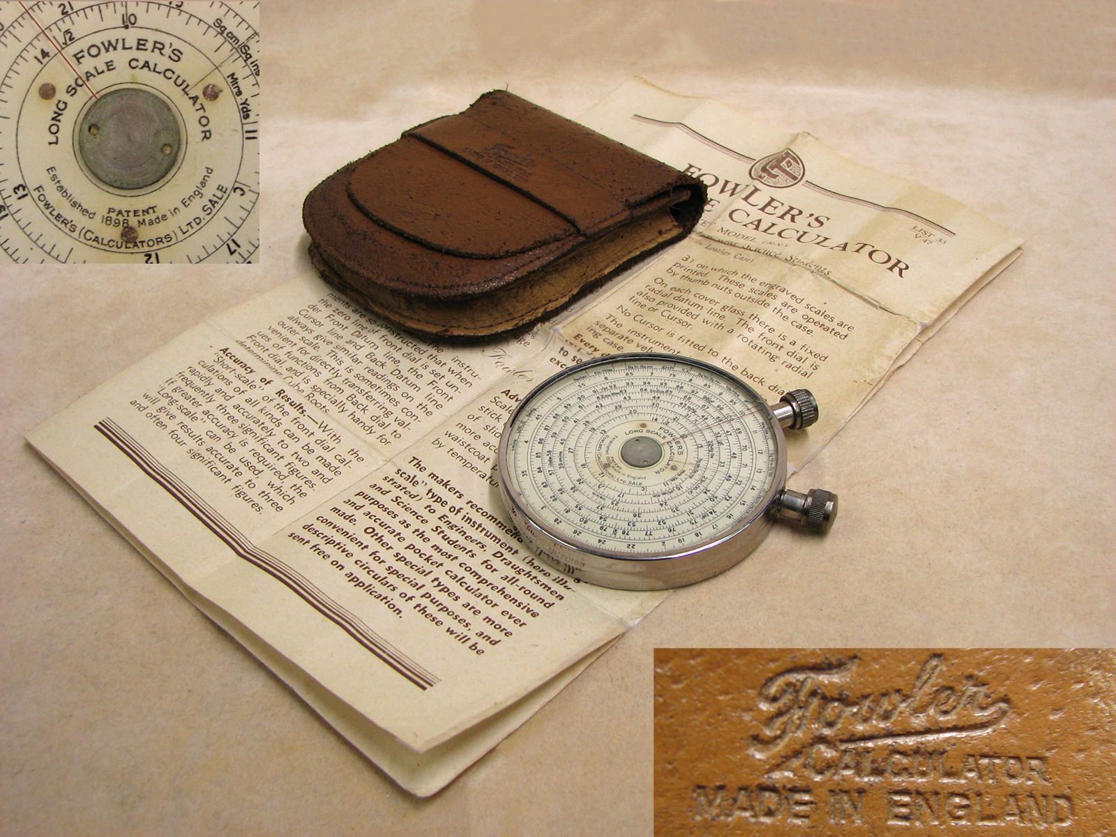 Fowler's double sided Long Scale Calculator with case